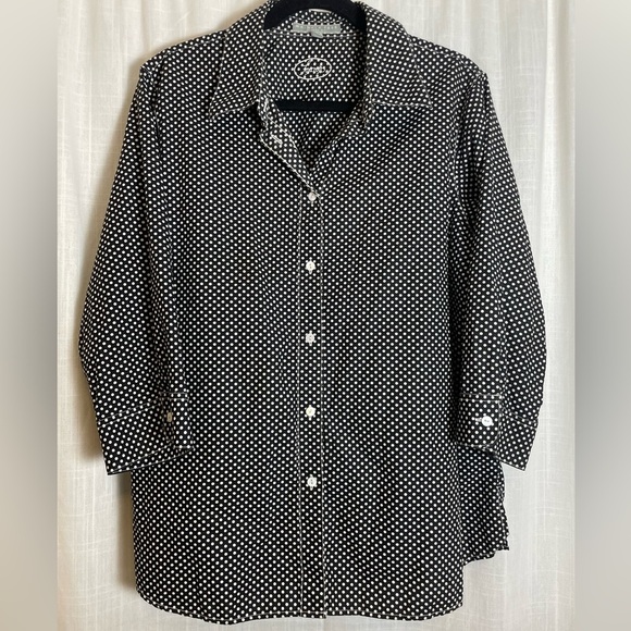 Foxcroft 100% Cotton Black and White Polka Dot Button Down Size XL Womens - Picture 1 of 7